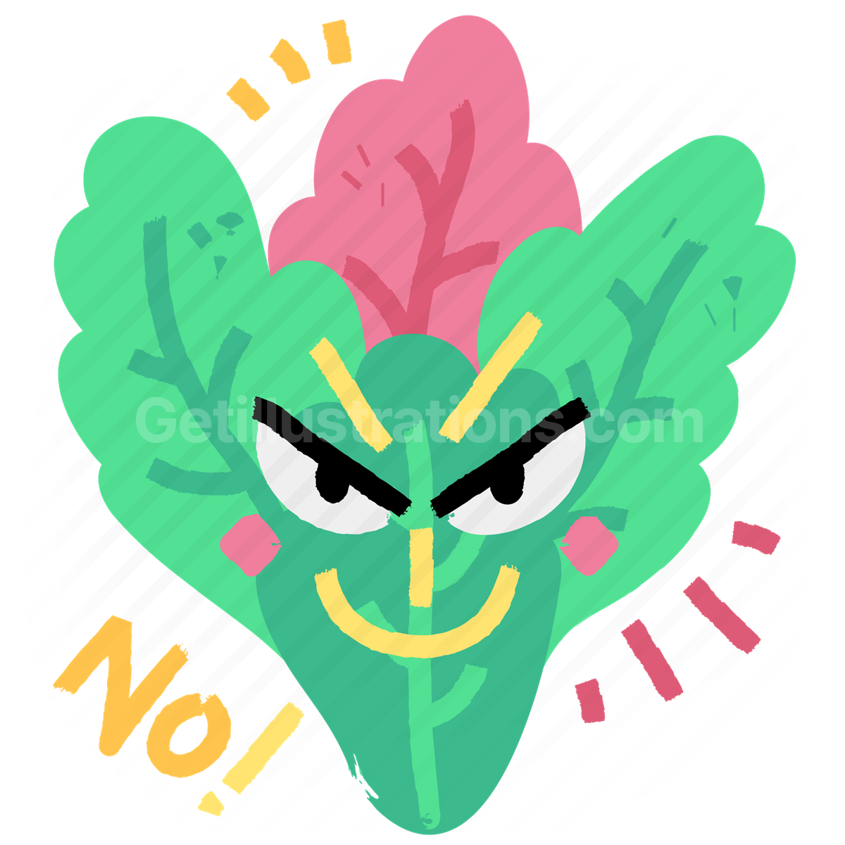 lettuce, vegetable, no, angry, sticker, character